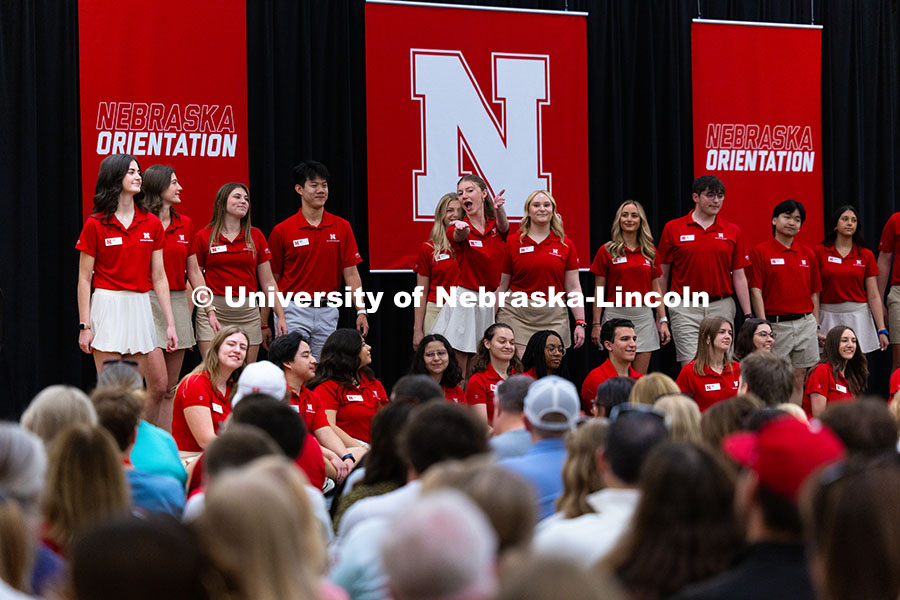 250529_NSE_9278.jpg Alivia Olson blows a kiss while being introduced to new students and their families during the New S