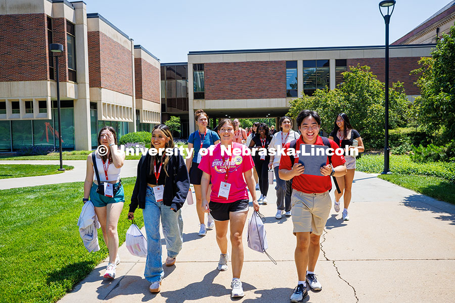 250610_NSE_247.jpg Gideon Casimiro (far right), a junior political science major and NSE Leader, directs the incoming H