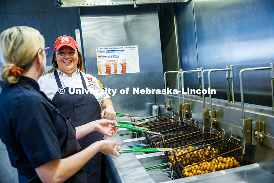 250620_Paige_Knebel_239.jpg Victoria Dodd (left), the Assistant Food Service Manager, speaks with Paige Knebel, the Chef de Cuis
