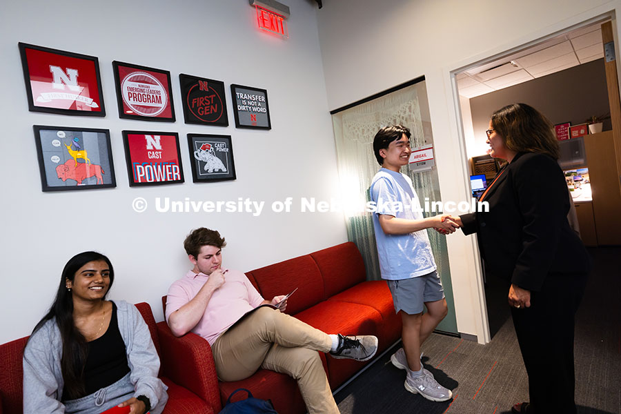 250625_CAST_Team_1572.jpg Mari Beck welcomes Jimmy Truong to the Center for Academic Success and Transition. Beck is an academ