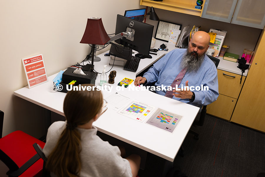 250625_CAST_Team_1710.jpg Joel Cardenas, an academic success coach in the Center for Academic Success and Transition, meets wi