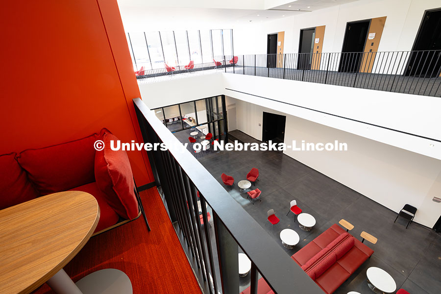250716_FPA_2983.jpg A study nook overlooks the lobby in the new Fine and Performing Arts Building, new home of the Glenn