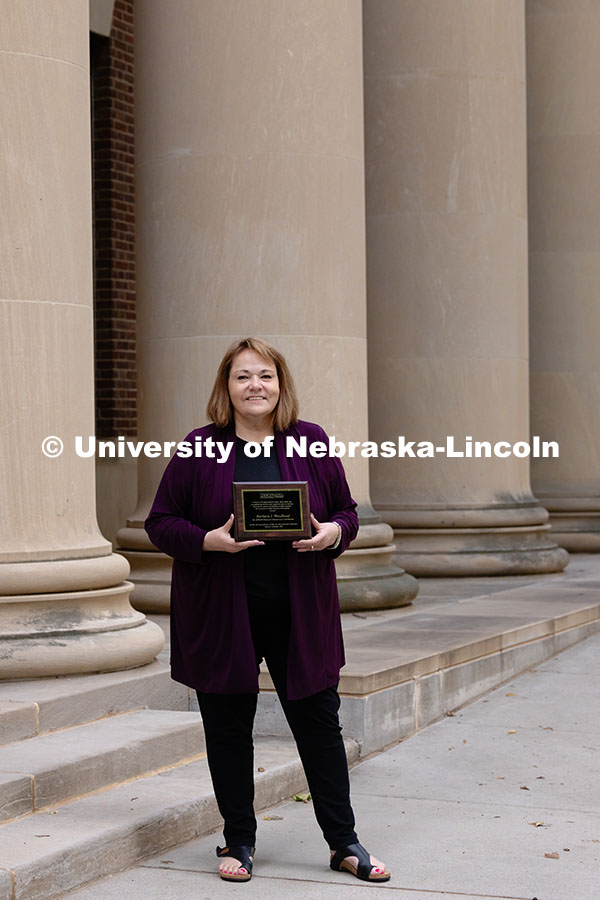 250805_Woodhead_3152.jpg Portrait of Barbara Woodhead, Director of Services for Students with Disabilities, outside of Pound