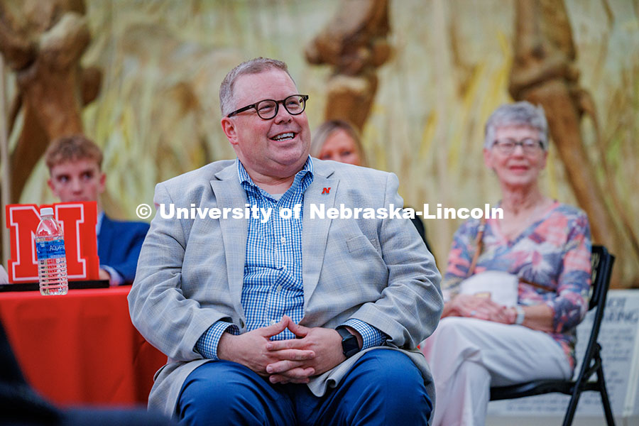 250821_Zeleny_Farewell_204.jpg Mike Zeleny smiles as he listens to Chancellor Rodney D. Bennett’s speech during his farewell rece