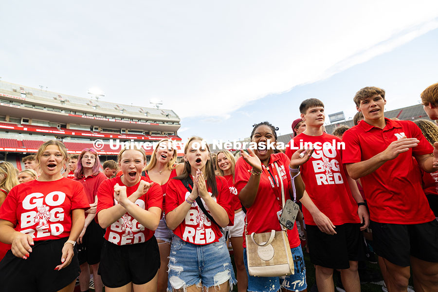 250822_Tunnel_Walk_4231.jpg Students cheer in Memorial Stadium as they form an “N” on the Memorial Stadium field for the cla