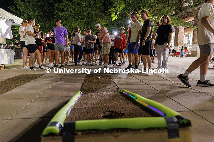 A student makes a hole-in-one golfing during the Big Red Welcome Party at the Union. August 23, 2025