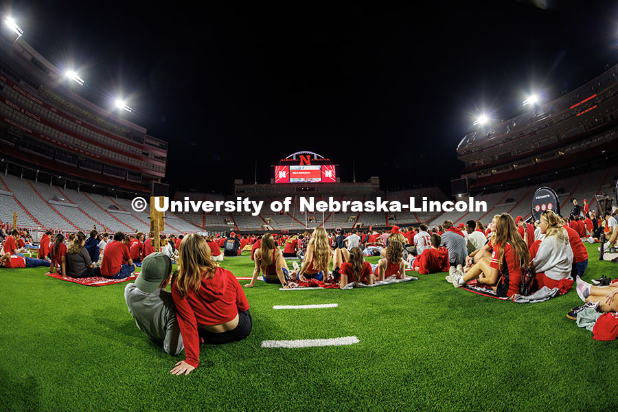 A wide shot of the watch party for the Nebraska vs. Cincinnati football game in Memorial Stadium. Se
