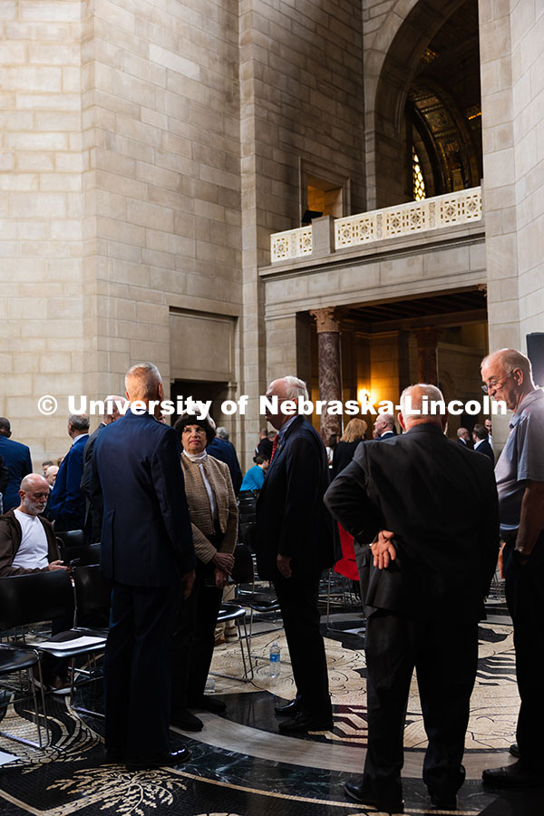 Jeffrey Gold, President of the University of Nebraska System, speaks with guests before the State of