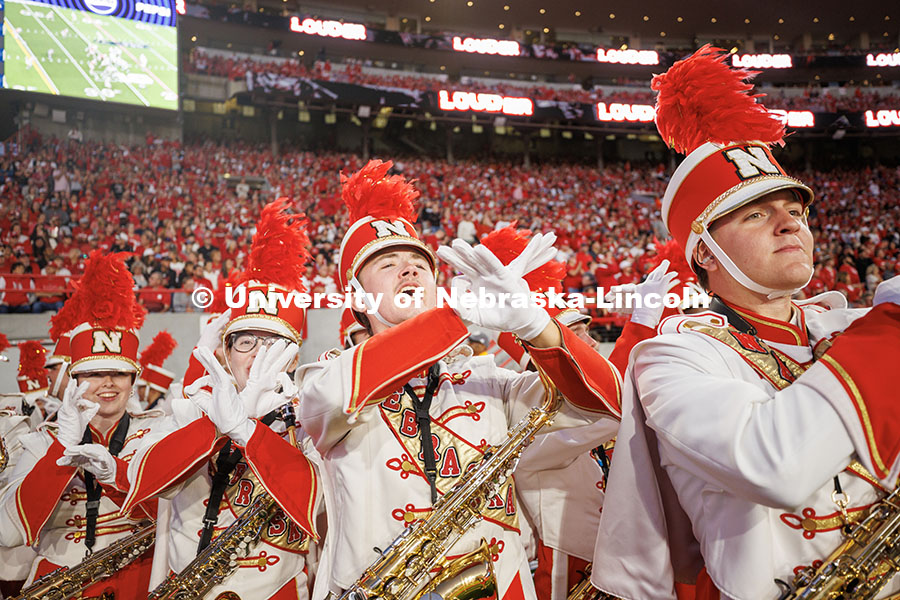 Band members “throw the bones” during the Nebraska vs Akron football game. September 9, 2025. 