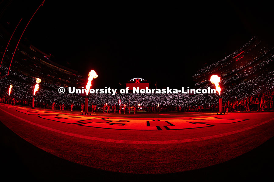 A wide shot of the 3rd quarter light show during the Nebraska vs Akron football game. September 9, 2