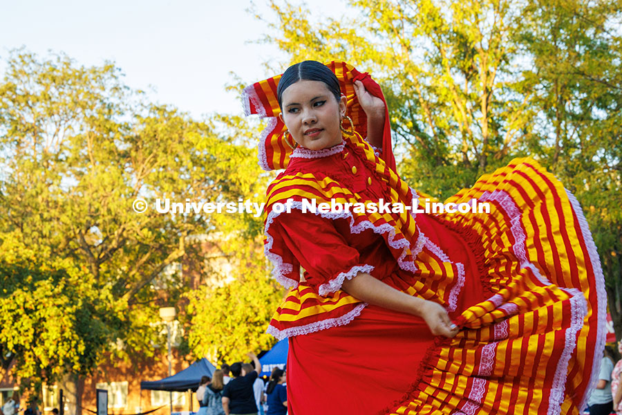250926_Fiesta_on_the_Green_1121.jpg Dancers from the Sangre Azteca Dance Group perform a folkloric dance for attendees of the Fiesta on