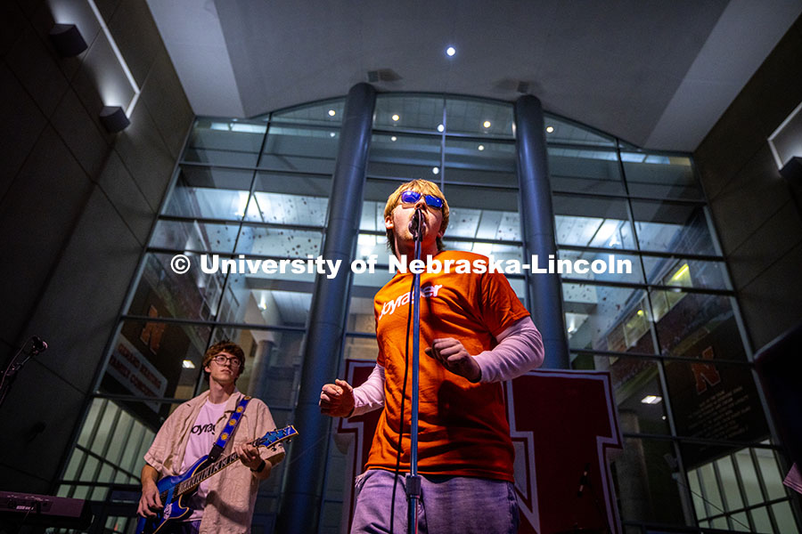 Alex Hesser, the frontman for the band, Joyrager, sings and plays guitar during the final round of B