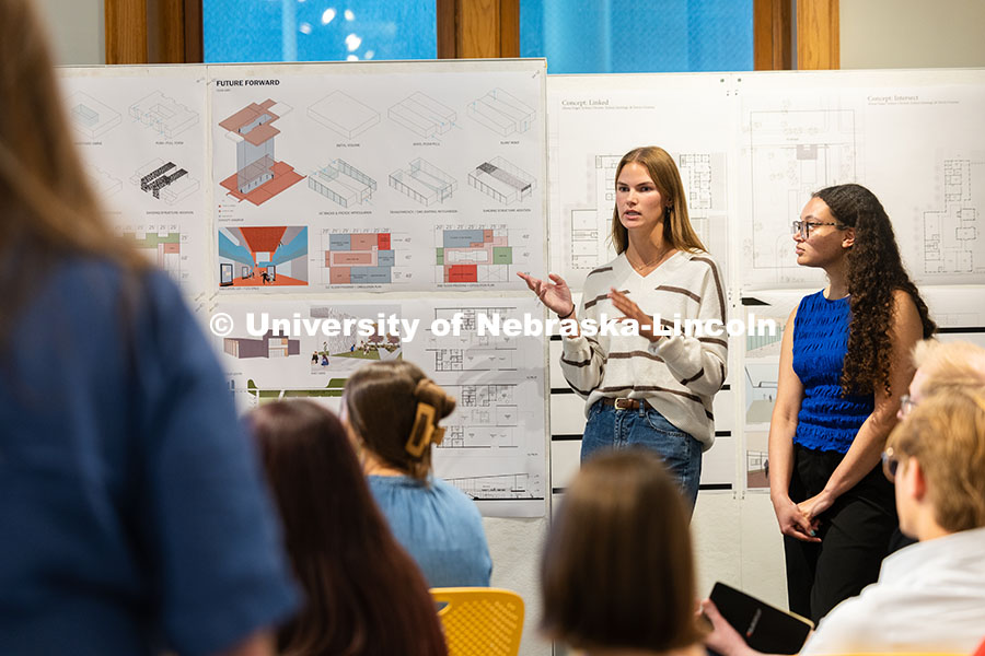 251015_ARCH_9528.jpg Isabelle Borer, a senior architecture student, and Abigail Henderson, a senior interior design stude