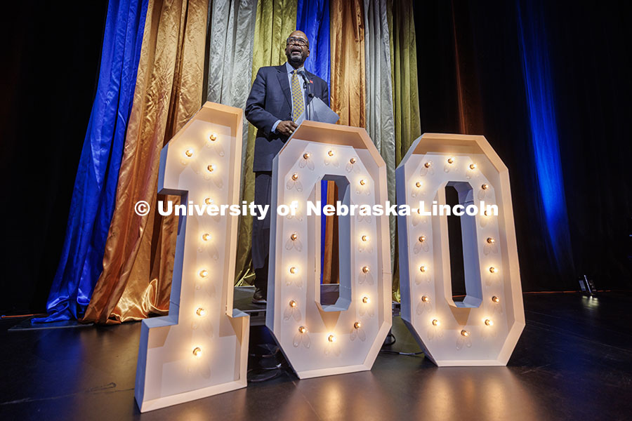 251023_Carson_100_035.jpg Chancellor Rodney Bennet speaks at Johnny Carson’s 100th Birthday Celebration in the Lied Center.