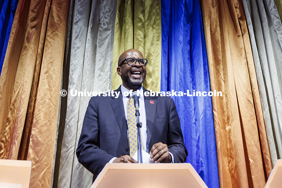 251023_Carson_100_036.jpg Chancellor Rodney Bennet speaks at Johnny Carson’s 100th Birthday Celebration in the Lied Center.
