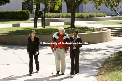 UNL alumnus Warren Buffett talks with Microsoft Corp. founder Bill Gates outside the Lied Center for