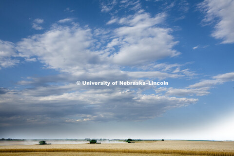 Altendorf Harvesting works their way through a wheat field west of Grant, NE. Altendorf is a custom 