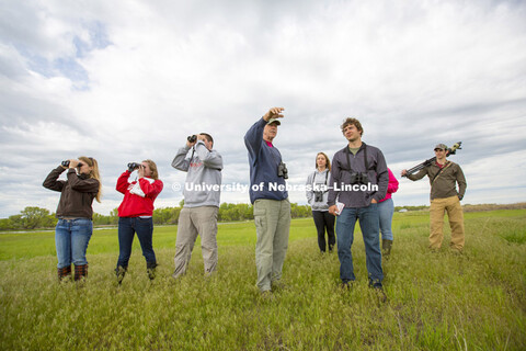 Students in BIOS 475 Ornithology at Cedar Point Biological Station walk through Clear Creek State Wa