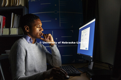 Mitchell Westberry takes a computer survey as part of a concussion screening. CB3 Photo Shoot. May 3