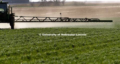 Spraying cover crops to prepare the field for planting west of Holdrege, Nebraska. Agriculture. Apri