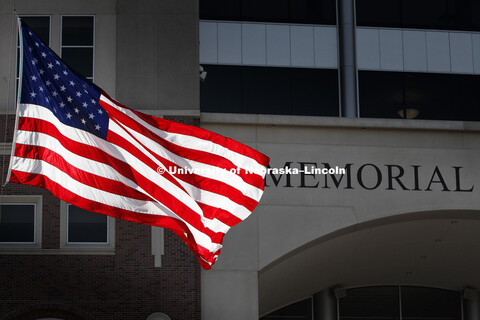 Flag outside Memorial Stadium. November 9, 2017. 