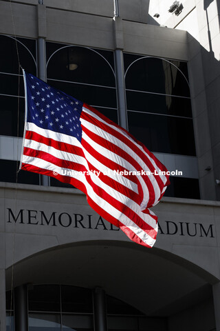 Flag outside Memorial Stadium. November 9, 2017. 