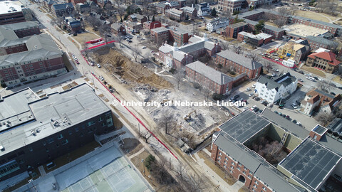 The cleanup of the rubble from the Cather Pound Residence Halls implosion is almost complete. Februa