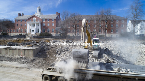 The cleanup of the rubble from the Cather Pound Residence Halls implosion is almost complete. Februa