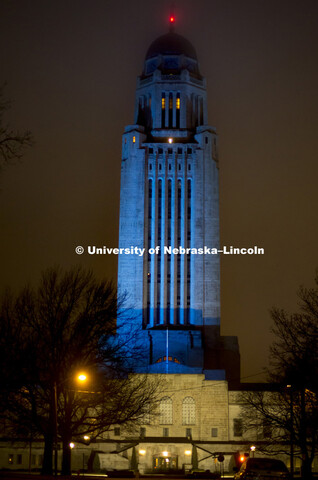 The state Capitol was lit in blue light Monday night. Light It Up Blue is an initiative of Autism Sp