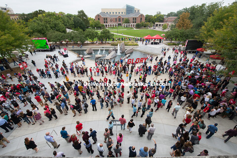 The Union Plaza is filled with students, faculty, and staff who all joined in the festivities for th