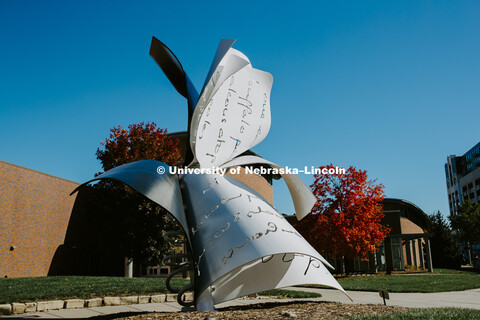 Torn Notebook sculpture on city campus. October 20, 2018. 