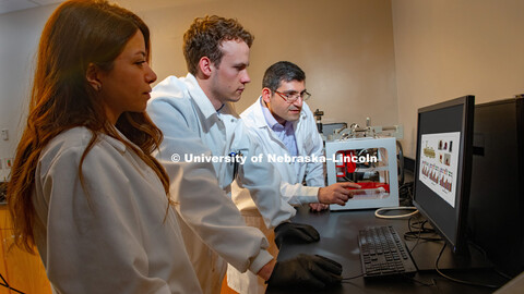 Ali Tamayol (far right), Assistant Professor of Engineering, with doctoral students Azadeh Mostafavi