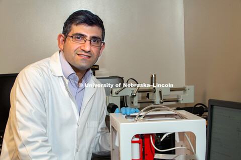 Ali Tamayol (far right), Assistant Professor of Engineering pictured in lab. January 7, 2019. 