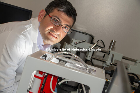 Ali Tamayol (far right), Assistant Professor of Engineering pictured in lab. January 7, 2019. 