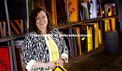 Pam Dingman, county engineer and Nebraska Engineering alum, poses at the county shops. March 12, 201