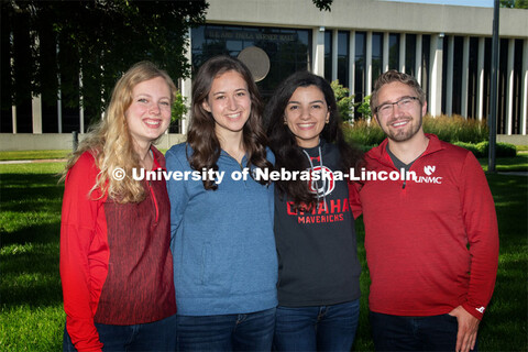 Emily Johnson, Nicole Kent, Aya Yousuf, Keith Ozanne, Student Regents pose outside of Varner Hall on