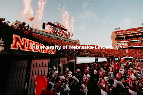 Tunnel walk from west stadium corner seating. Nebraska vs. Northern Illinois football game. Septembe