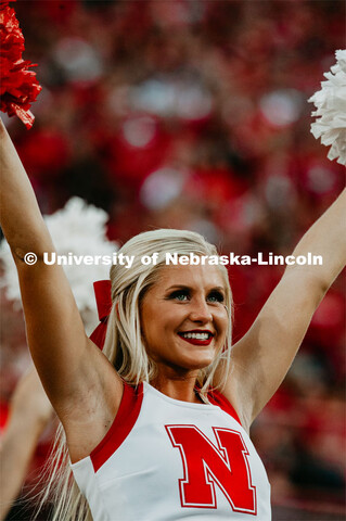 Husker Cheerleader at the Nebraska vs. Northern Illinois football game. September 14, 2019. 