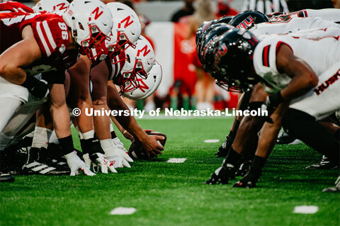 Players line up for play at the Nebraska vs. Northern Illinois football game. September 14, 2019. 