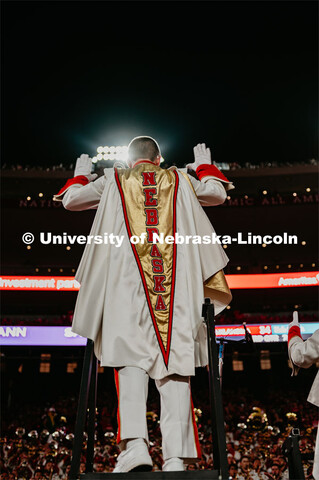 Ethan Millington directing the Cornhusker Marching Band. Nebraska vs. Northern Illinois football gam