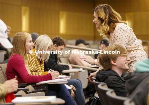 Lauryn Monteforte, a freshman in agribusiness from Geneva and a Husker Power scholar, talks with Pro