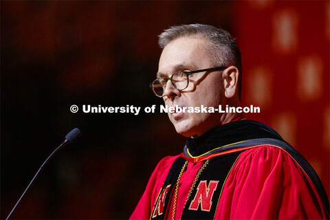 Ronnie Green gives opening remarks at the Graduate Commencement and Hooding at the Pinnacle Bank Are