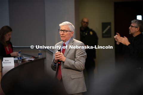 Archie Clutter, Dean of Agricultural Research Division, speaks at The State of Our University. The N