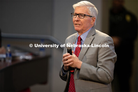 Archie Clutter, Dean of Agricultural Research Division, speaks at The State of Our University. The N