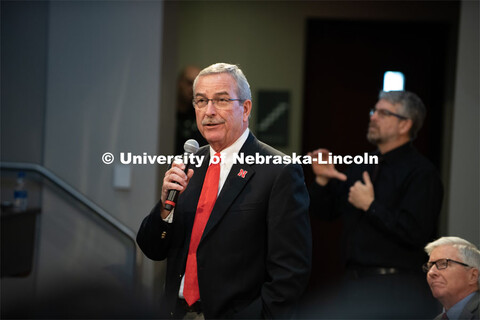 Charles Hibberd, Dean of Cooperative Extension Division, addresses a full house at The State of Our 