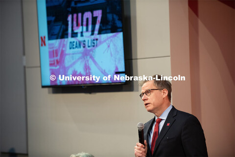 Mark Button, Dean of Arts and Science, speaks at The State of Our University address. The N2025 stra