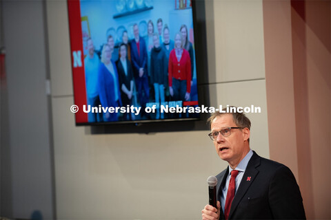 Mark Button, Dean of Arts and Science, speaks at The State of Our University address. The N2025 stra