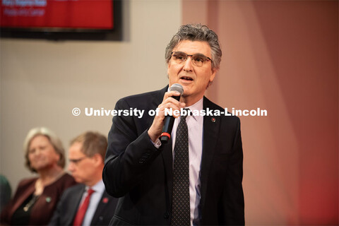 Chuck O'Connor, Dean of the Hixson-Lied College of Fine and Performing Arts, speaks at The State of 