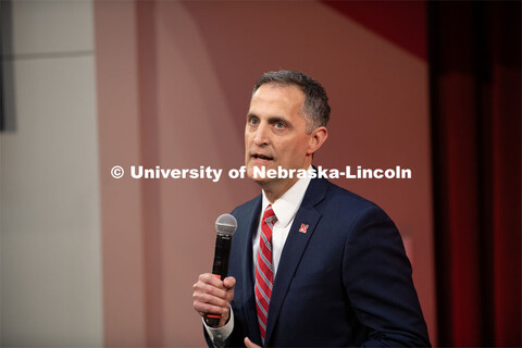 Richard Moberly, Dean of Law, speaks at The State of Our University address. The N2025 strategic pla