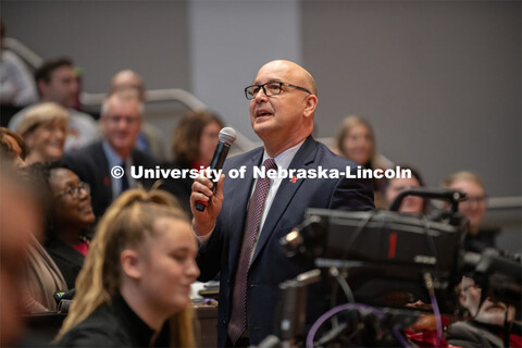 Michael Boehm, Vice Chancellor Institute of Agriculture and Natural Resources, addresses a question 